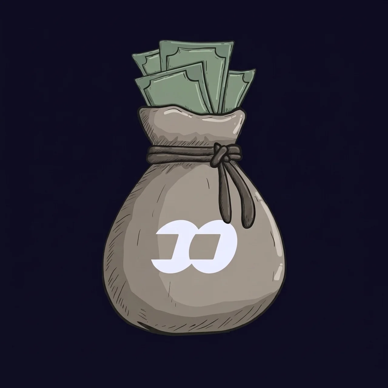 Hand-drawn FomoBounty money bag mascot
